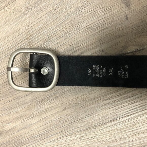 Vintage Black Leather Belt Floral Embroidery Silver Tone Large Statement Buckle main image 5